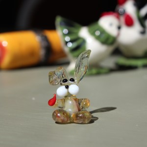 A handblown glass bunny. I found it at a toy store in Berkeley while shopping with my daughter when three.