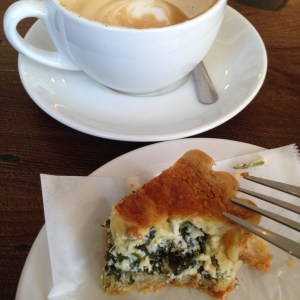 Coffee and quiche.